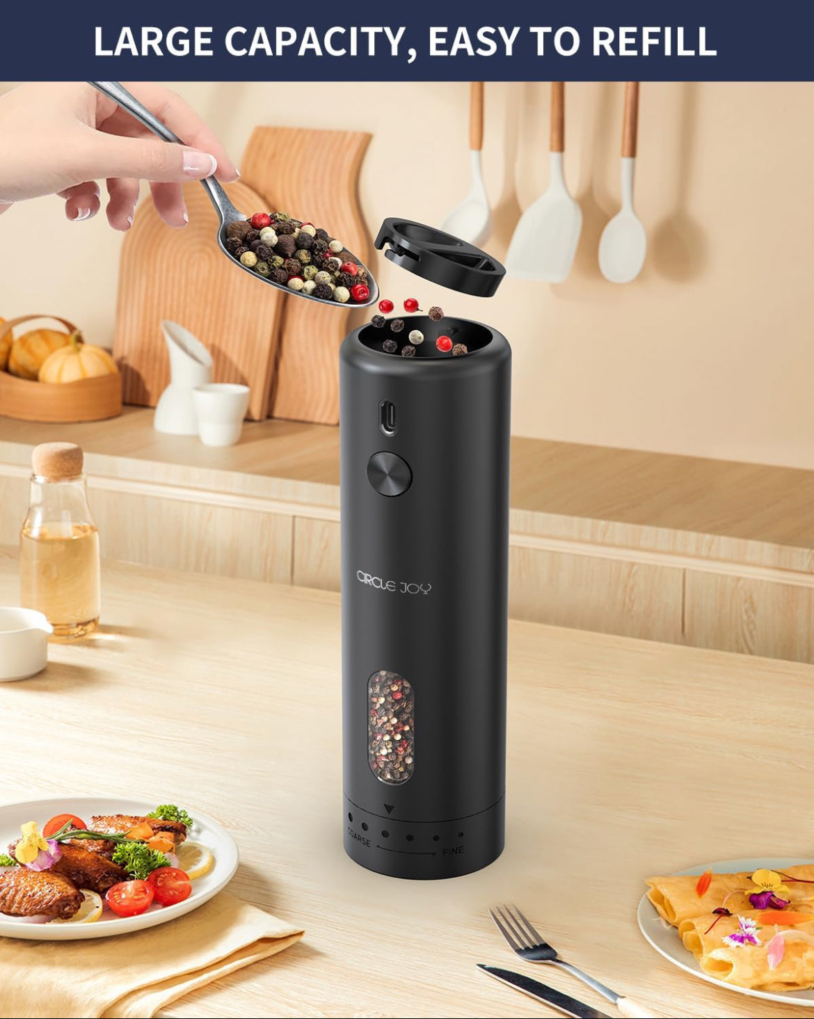 Rechargeable Electric Salt and Pepper Grinder Kitchen Accessories Adjustable Coarseness Automatic Spice Grinders Cooking Tools