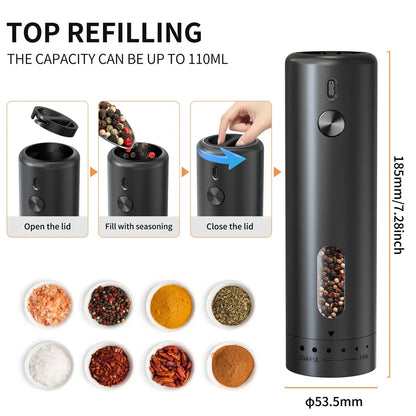 Rechargeable Electric Salt and Pepper Grinder Kitchen Accessories Adjustable Coarseness Automatic Spice Grinders Cooking Tools