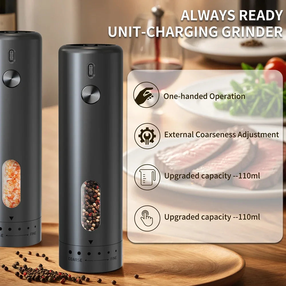 Rechargeable Electric Salt and Pepper Grinder Kitchen Accessories Adjustable Coarseness Automatic Spice Grinders Cooking Tools